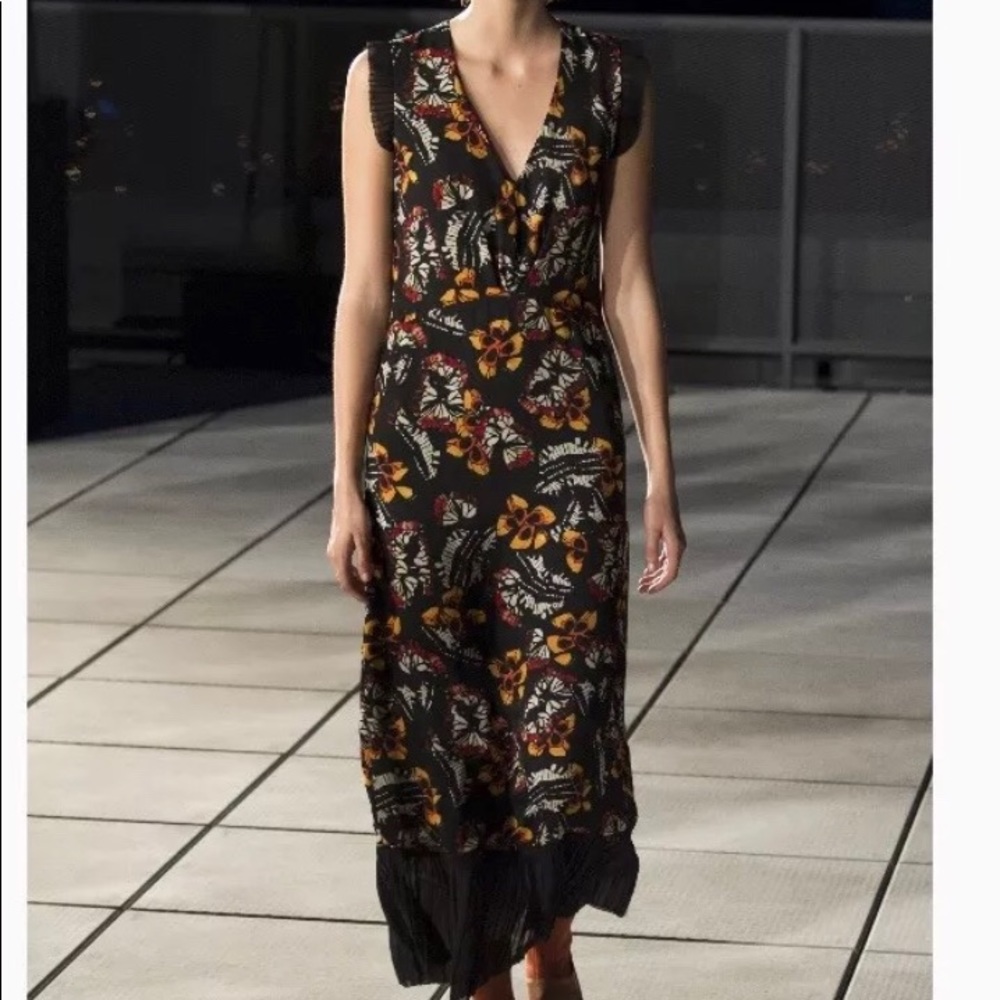 THAKOON PLEAT TRIM BUTTERFLY GEORGETTE MAXI DRESS